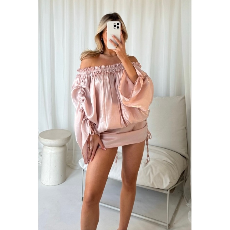 Lucy pink bardot chiffon mini dress