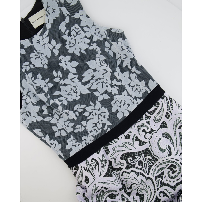 Mary Katrantzou Light Blue and Black Flocked Tulle Midi Ruffle Dress Size UK 8 RRP 1,970