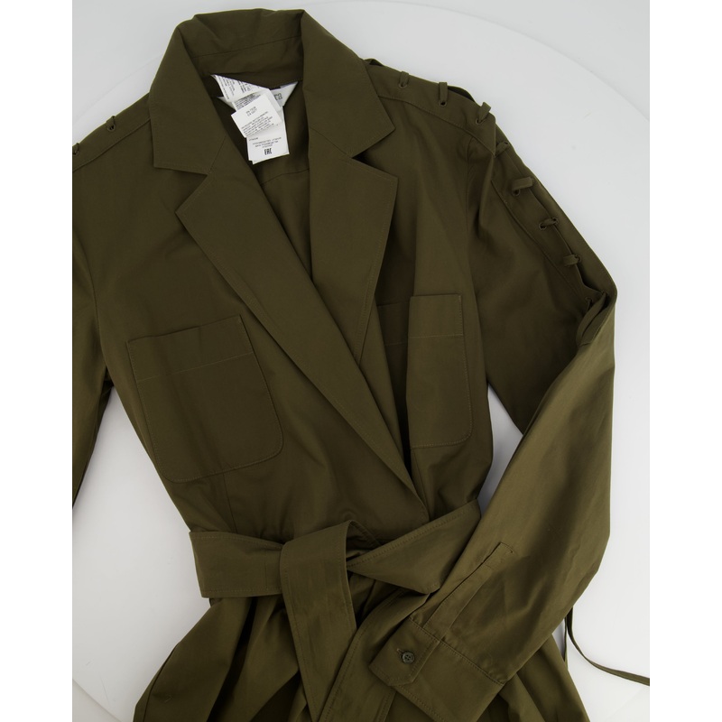 Max Mara Khaki Military Shirt Dress with Belt and Lace Details Size IT 40 (UK 8)