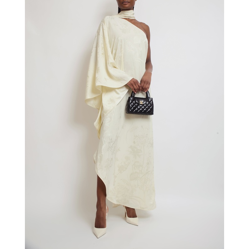 Taller Marmo Cream One-Shoulder Floral Printed Gown Size IT 40 (UK 10)