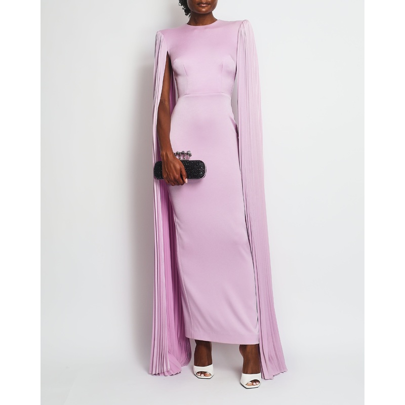 Alex Perry Lilac Round Neck Maxi Dress with Pleated Arm Detail FR 34 (UK 6)