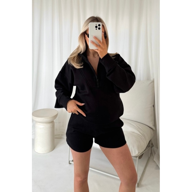Amy black 3/4 zip sweater shorts loungewear