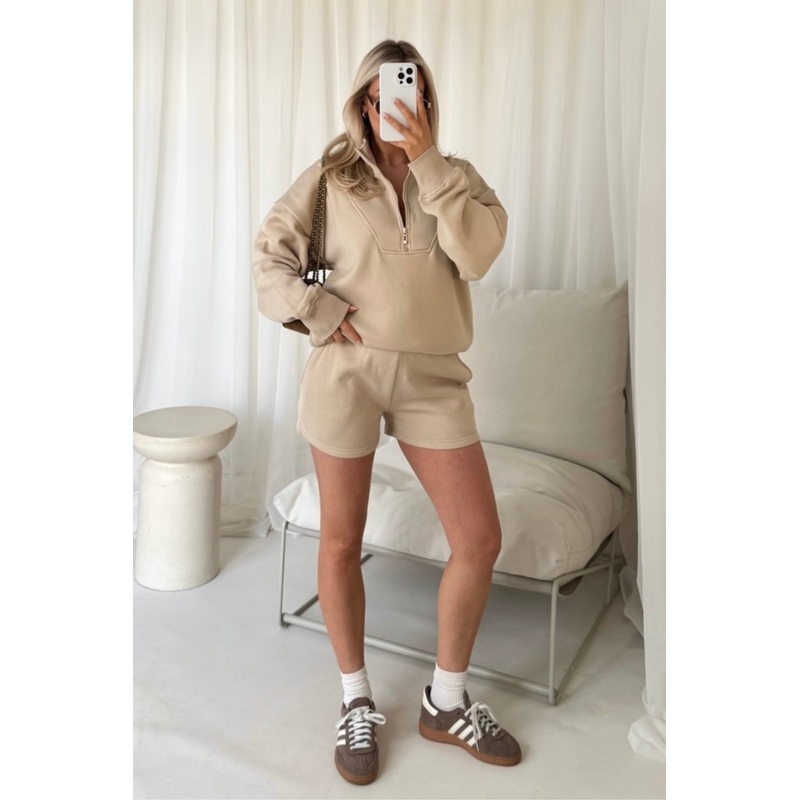 Amy stone 3/4 zip sweater shorts loungewear