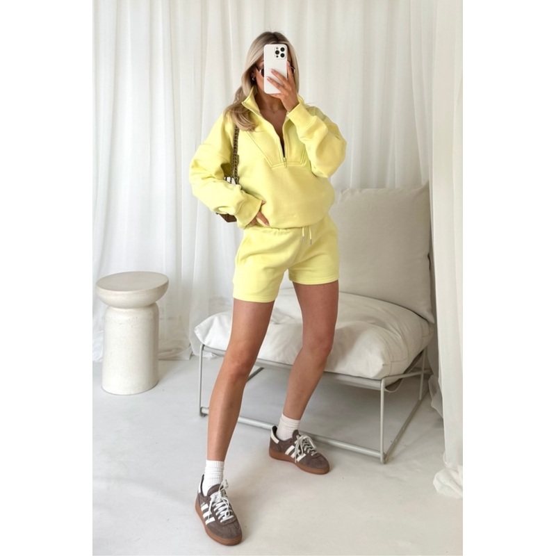 Amy yellow 3/4 zip sweater shorts loungewear