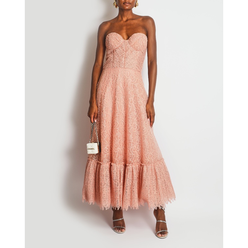 Costarellos Blush Pink Lace Bandeau Gown Dress Size FR 40 (UK 10)