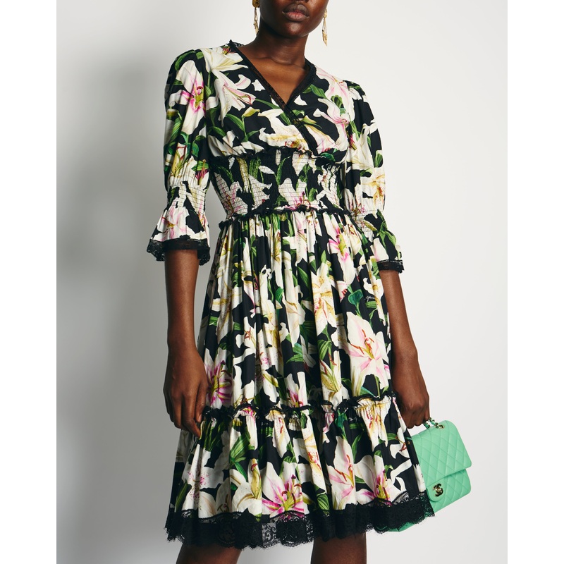 Dolce & Gabanna Black Floral Mini Dress with Lace Details Size IT 42 (UK 10)