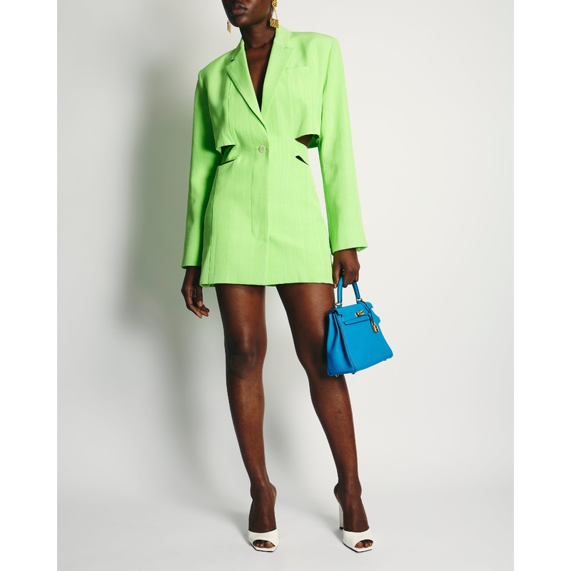 Jacquemus Neon Green 'Le Splash' Bari Cut-out Tailored Dress FR 40 (UK 12) RRP 1,010