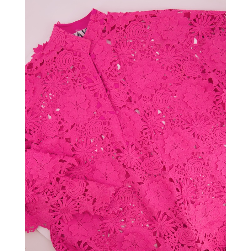 La Vie Pink Crochet Long-Sleeve Maxi Dress Size FR 40-42 (UK 12-14)