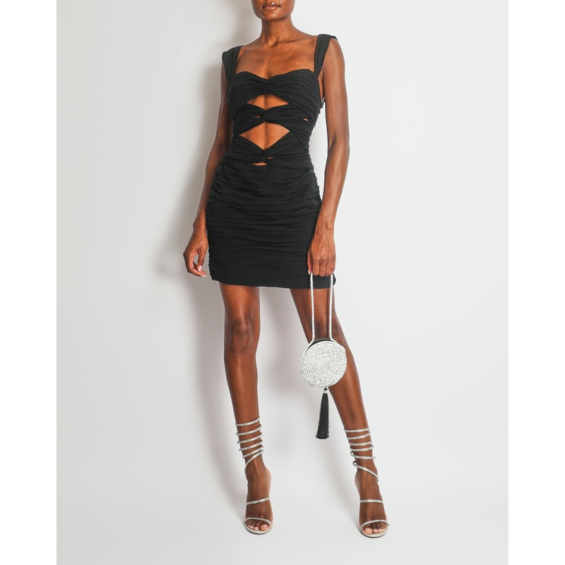 Magda Butrym Black Silk Mini Ruched Dress with Cut-Out Details Size FR 40 (UK 12) RRP 1,150