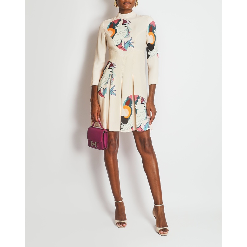 Miu Miu Cream with Colourful Prints Pleated Mini Dress Size IT 38 (UK 6)