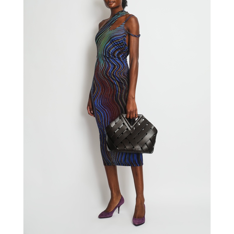 Mugler Blue Wave Print One-Shoulder Midi Dress FR 36 (UK 8)