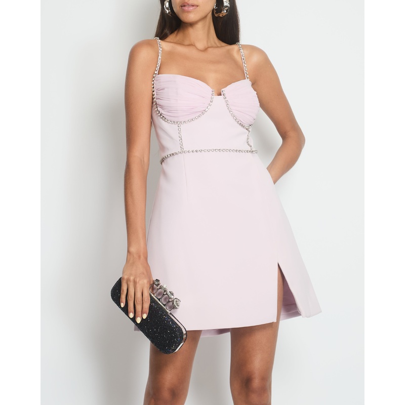 Self-Portrait Pastel Pink Mini Dress with Diamant Trim Detail FR 42 (UK 14)