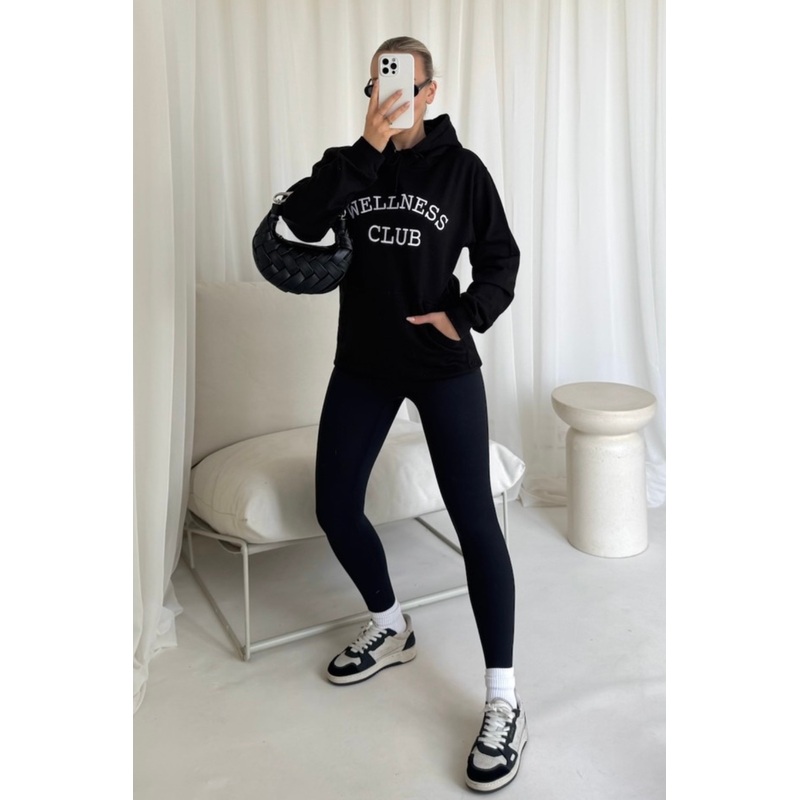 Wellness Club black embroidered hoodie