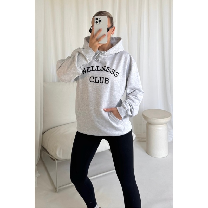 Wellness Club marl grey embroidered hoodie