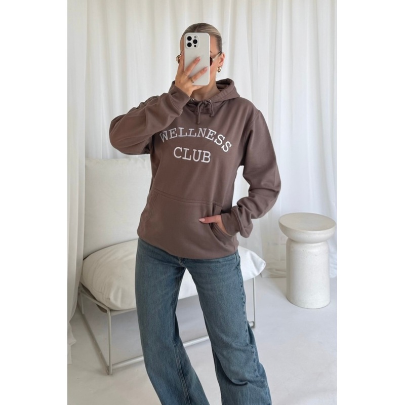 Wellness Club mocha embroidered hoodie