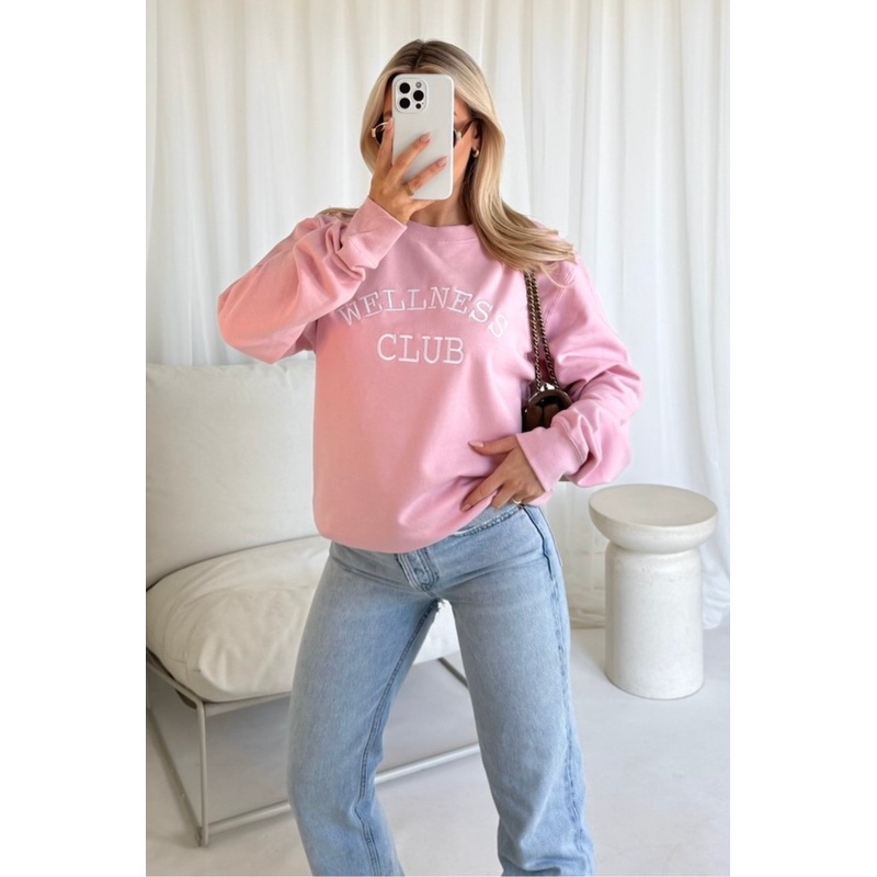 Wellness club pink embroidered sweater