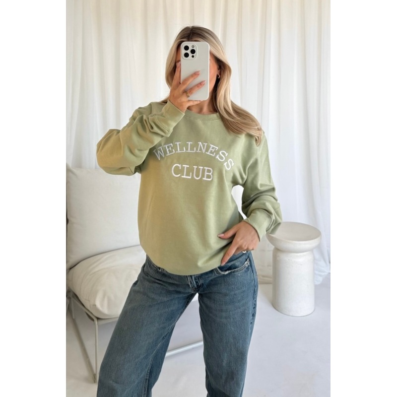 Wellness club sage embroidered sweater