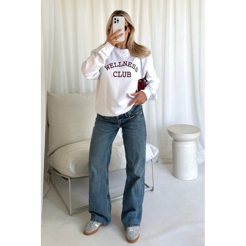 Wellness club white embroidered sweater