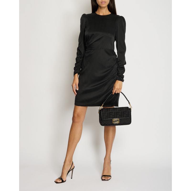 Zimmermann Black Round Neck Long Sleeve Midi Dress with Ruched Arm Detail Size 1 (UK 10)