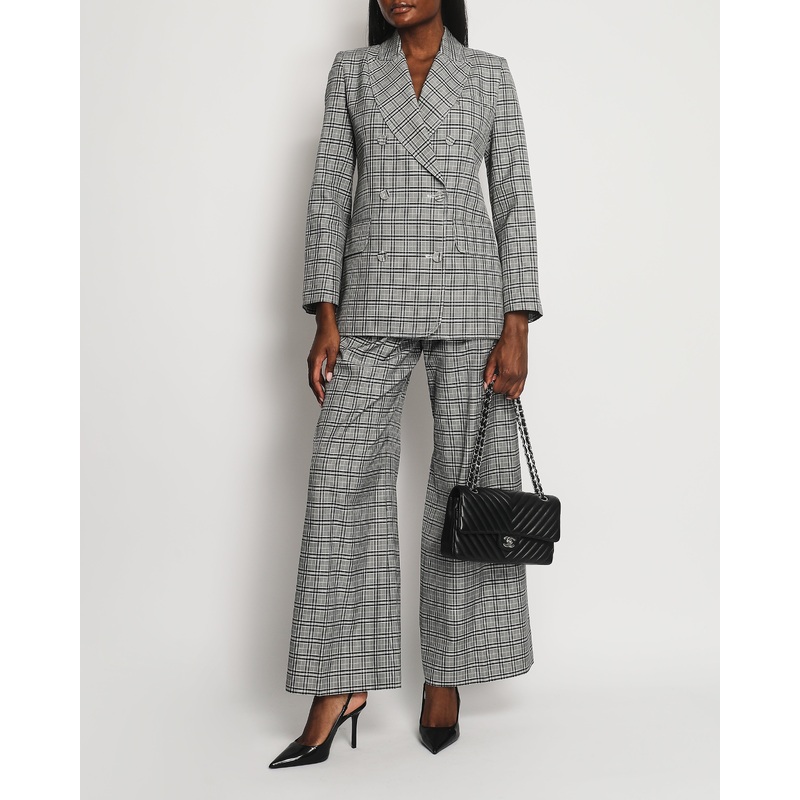 Zimmermann Grey, Black Check Double Breasted Jacket and Tailored Belted Trousers Set Size 0 (UK 6)