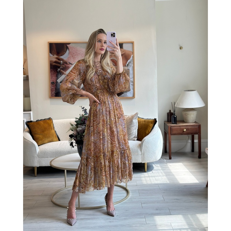 Zimmermann Multi Coloured Paisley Tiered Silk-Crepon Dress with Slip Dress Size 0 (UK 8)