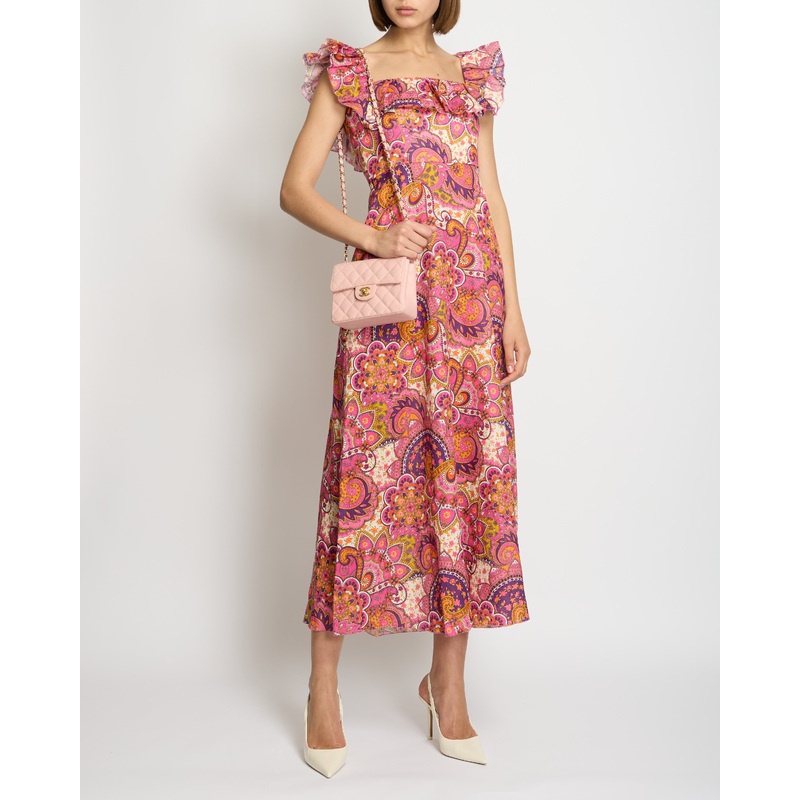 Zimmermann Pink Paisley Print Maxi Dress with Frill Detail Size 0 (UK 8)