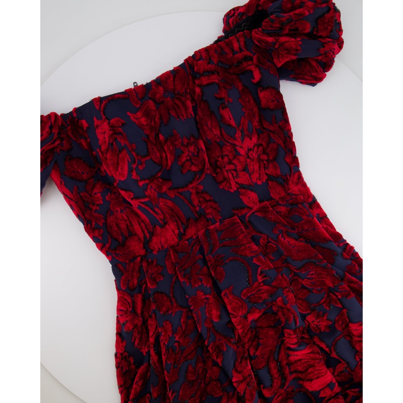 Alena Akhmadullina Black and Red Short-Sleeve Midi Dress with Velvet Details Size UK 8