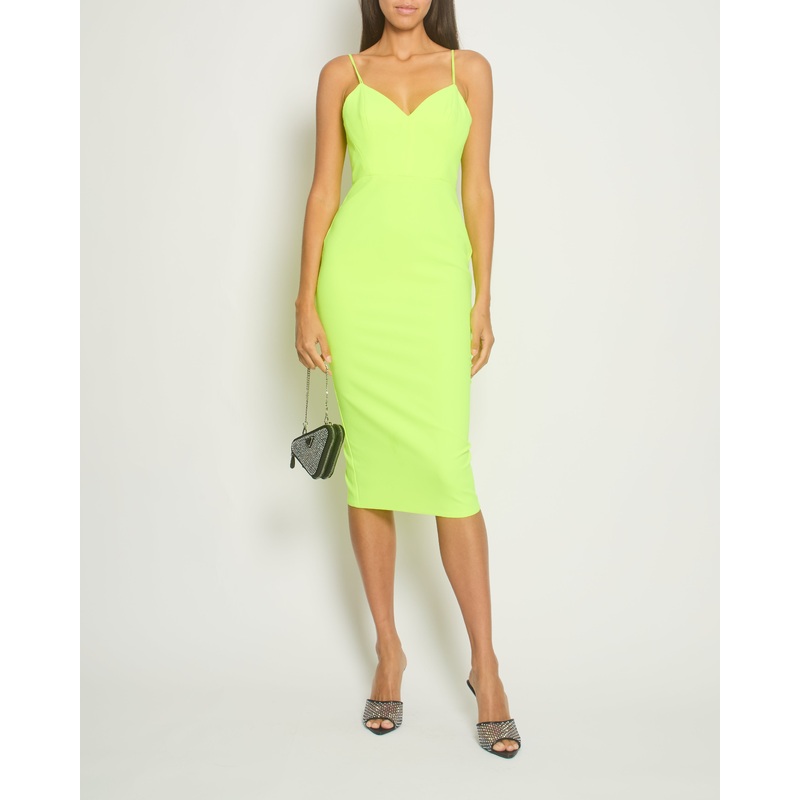 Alex Perry Fluorescent Yellow Midi V-Neck Dress Size UK 8