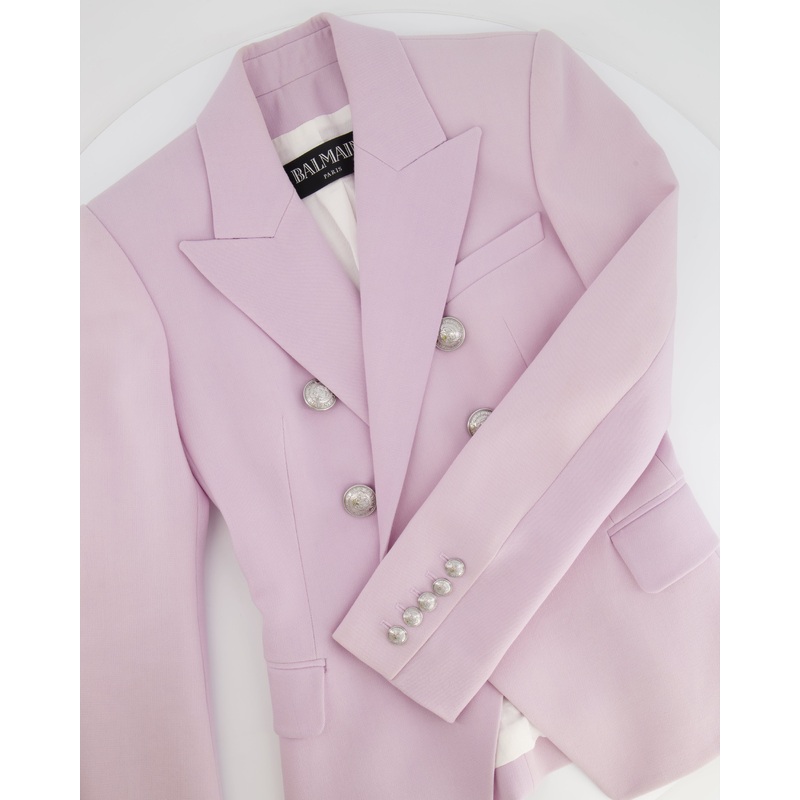 Balmain Lilac Wool Blazer Jacket with Silver Buttons Size FR 34 (UK 6)