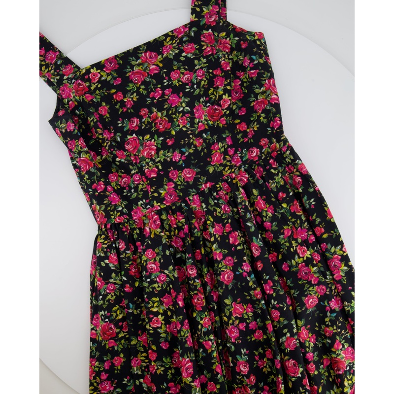 Dolce & Gabbana Black Cotton Rose Printed Midi Sleeveless Dress Size IT 42 (UK 10)