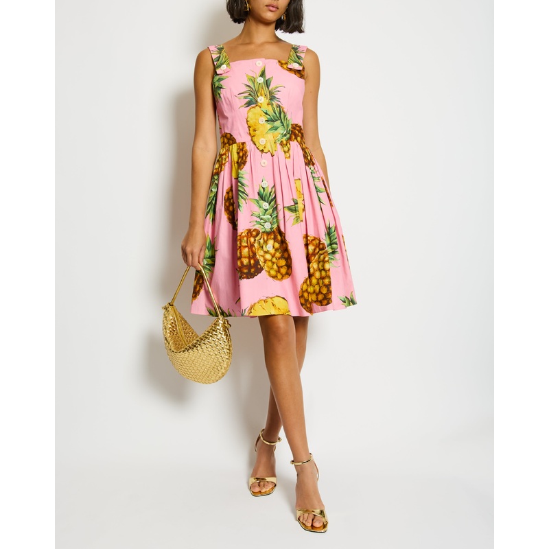 Dolce & Gabbana Pink Mini Dress with Pineapple Prints Size IT 42 (UK 10)