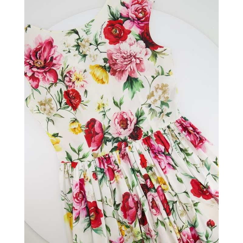 Dolce & Gabbana White Cotton Floral Printed Midi Sleeveless Dress Size IT 42 (UK 10)