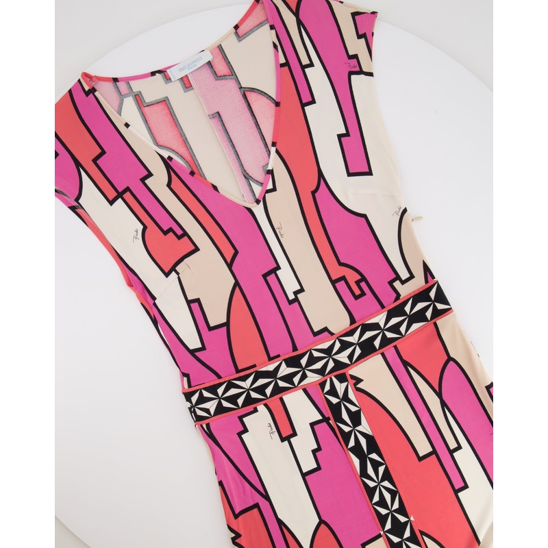Emilio Pucci Pink & White Patterned Midi Dress Size IT 38 (UK 6)