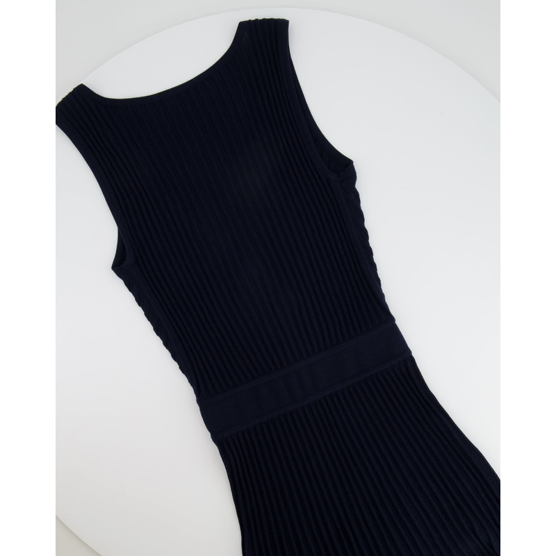 Loro Piana Navy Silk Sleeveless Elastic Pleated Midi Dress Size XS (UK 6)