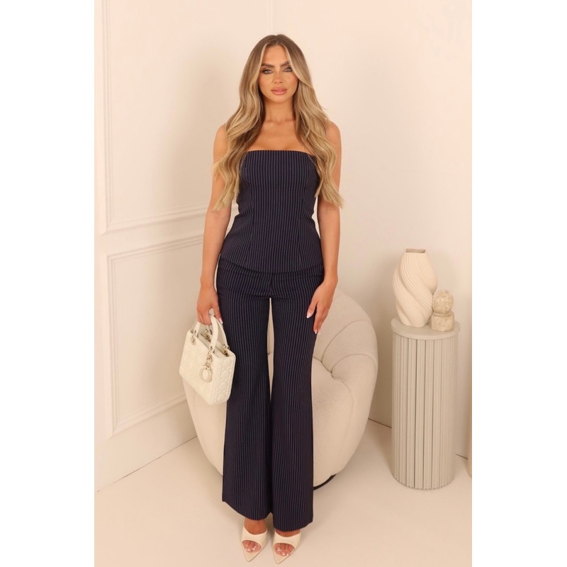 Lottie navy pinstripe trousers