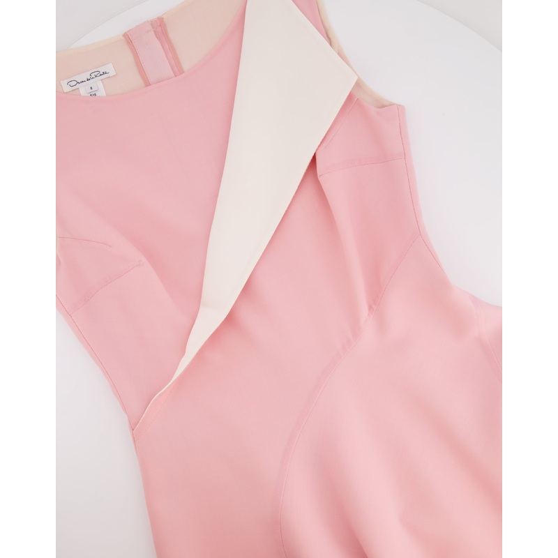 Oscar De La Renta SS 2015 Bubblegum Pink and White Sleeveless Midi Dress Size US 6 (UK 10)