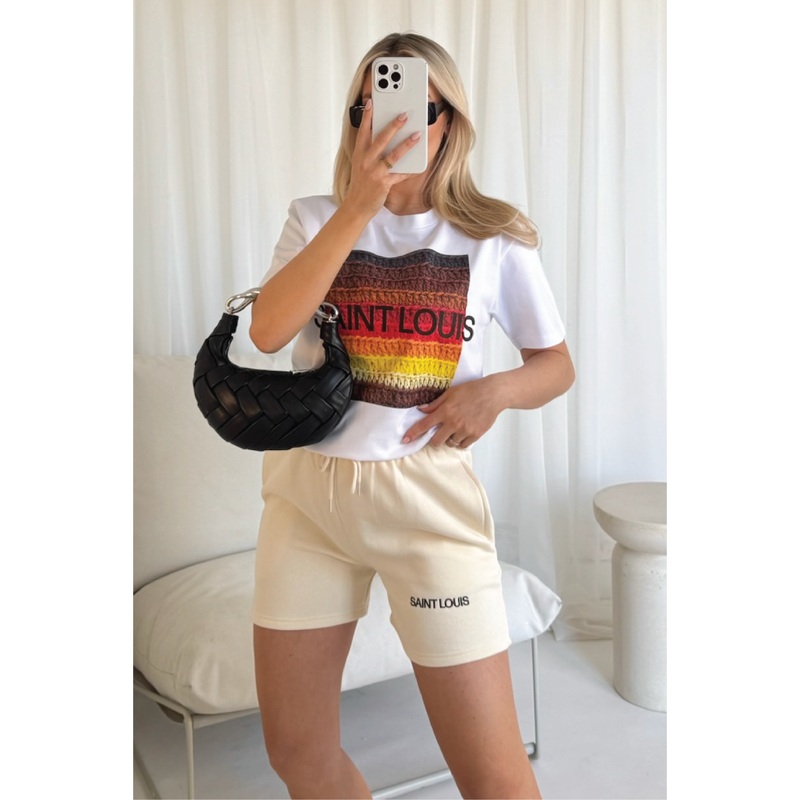 Saint louis chocolate embroidered premium short tee coord