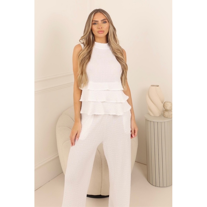 Sienna white tiered top & trouser co-ord