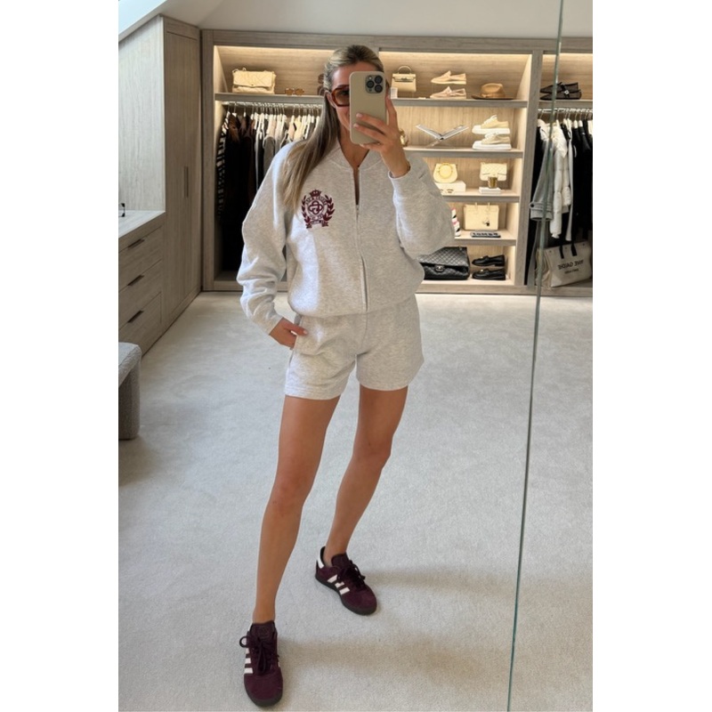 St moritz marl grey embroidered bomber jacket and shorts loungewear