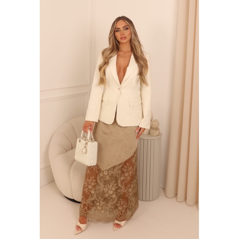 Taylor stone satin lace maxi skirt