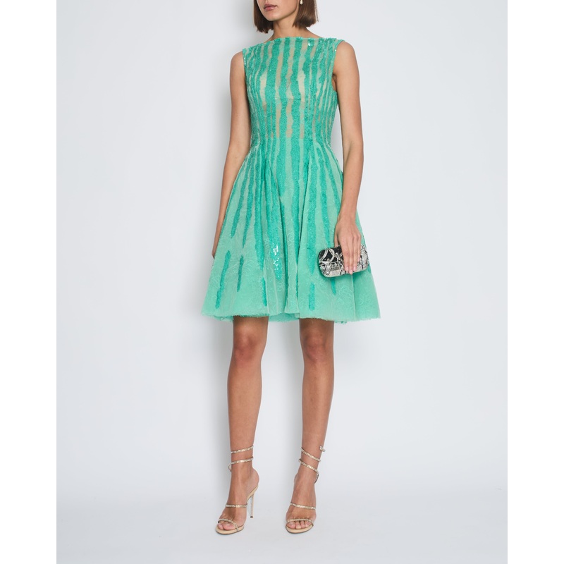 Zuhair Murad Turquoise Sequin Sleeveless Tulle Mini Dress Size IT 42 (UK 10)