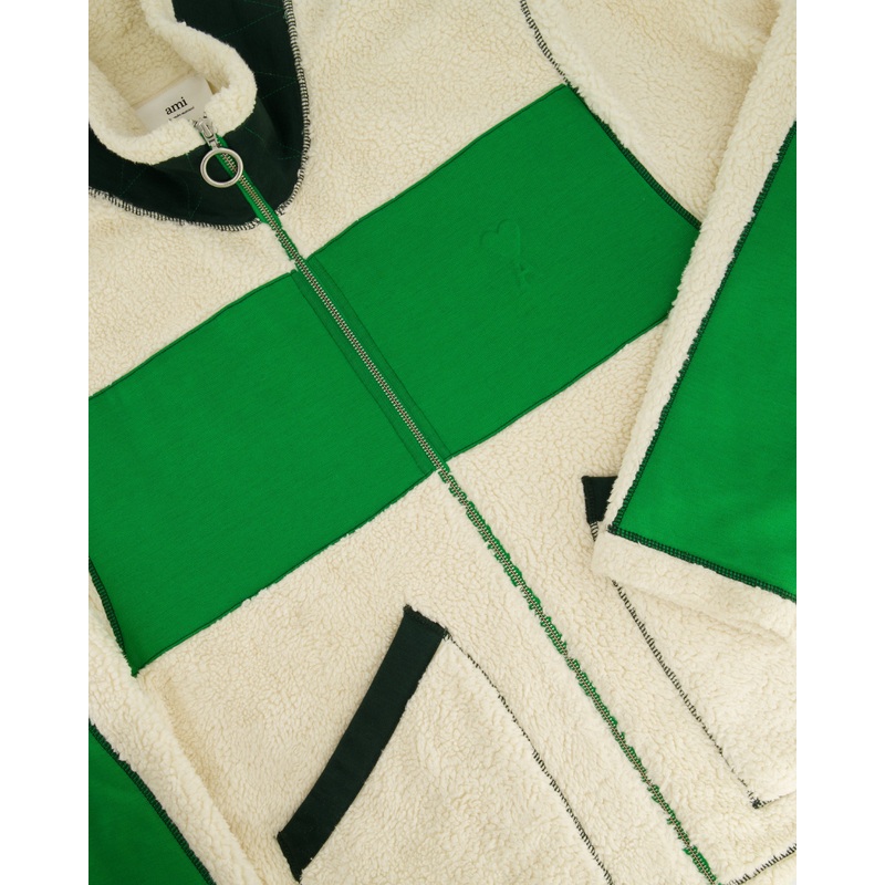 AMI De Coeur Menswear Zipped Teddy Off-White and Green Teddy Jacket Size XL (UK 44)