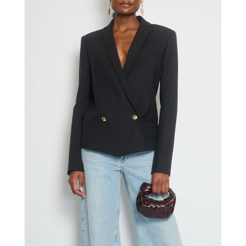 Balmain Black Double Breasted Blazer with Gold Bird Button Detail FR 42 (UK 14)
