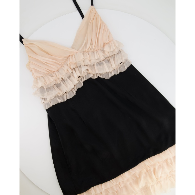 Dolce & Gabbana Black and Blush Pink Ruffle Silk Mini Dress Size IT 40 (UK 8)