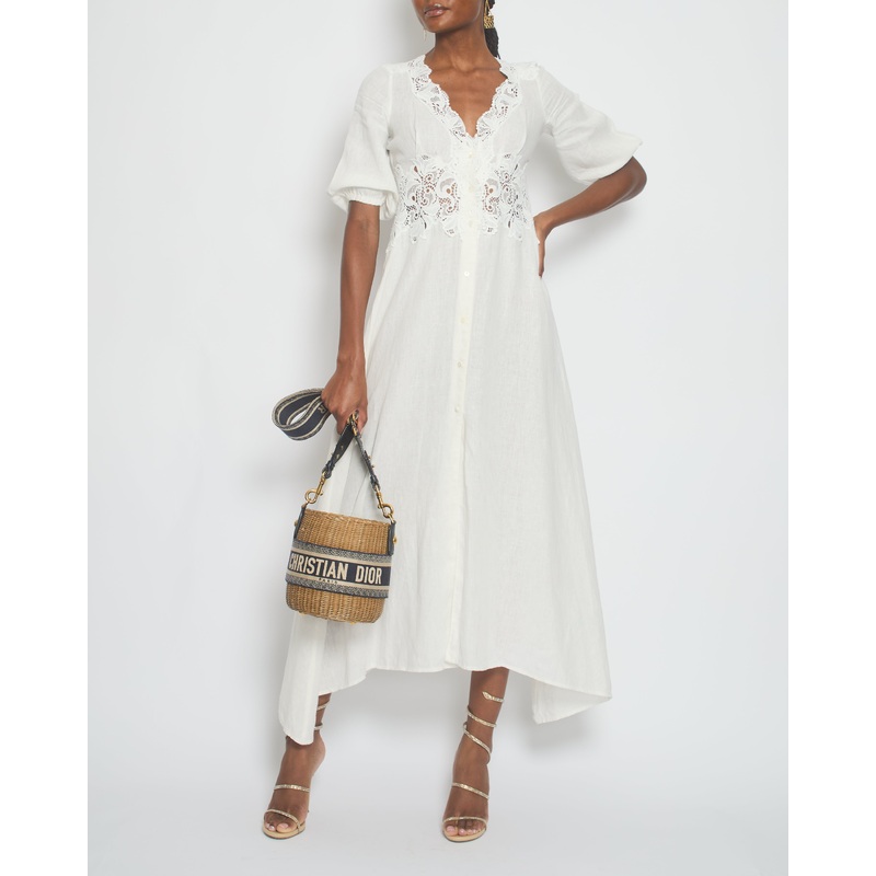 Ermanno Scervino White Mid-Sleeve Maxi Dress with Crochet Trim Detail IT 38 (UK 6)