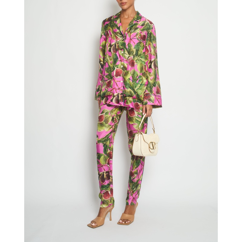 *HOT* Dolce & Gabbana Pink Fig Printed Silk Trousers and Shirt Set Size IT 36/38 (UK 4/6) RRP 2,650