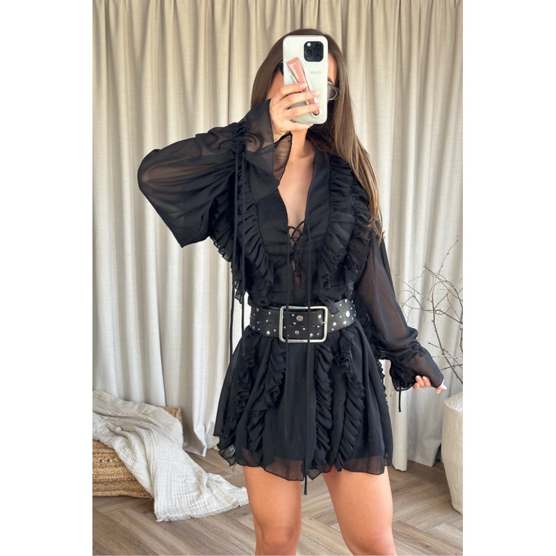 Isabel black frill chiffon dress