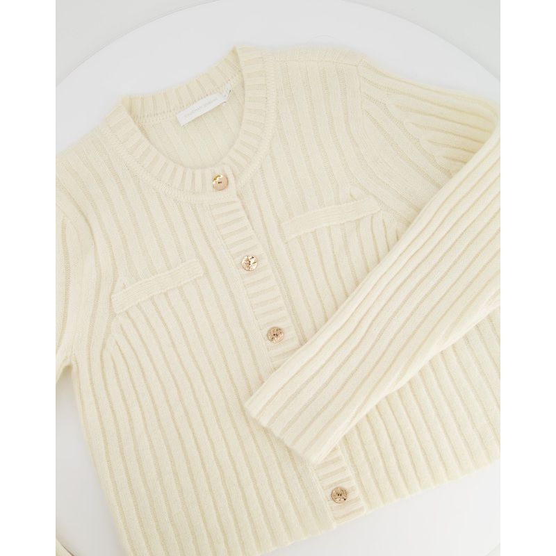 Jonathan Simkhai Cream Wool Cardigan with Gold Button Details Size M (UK 10)