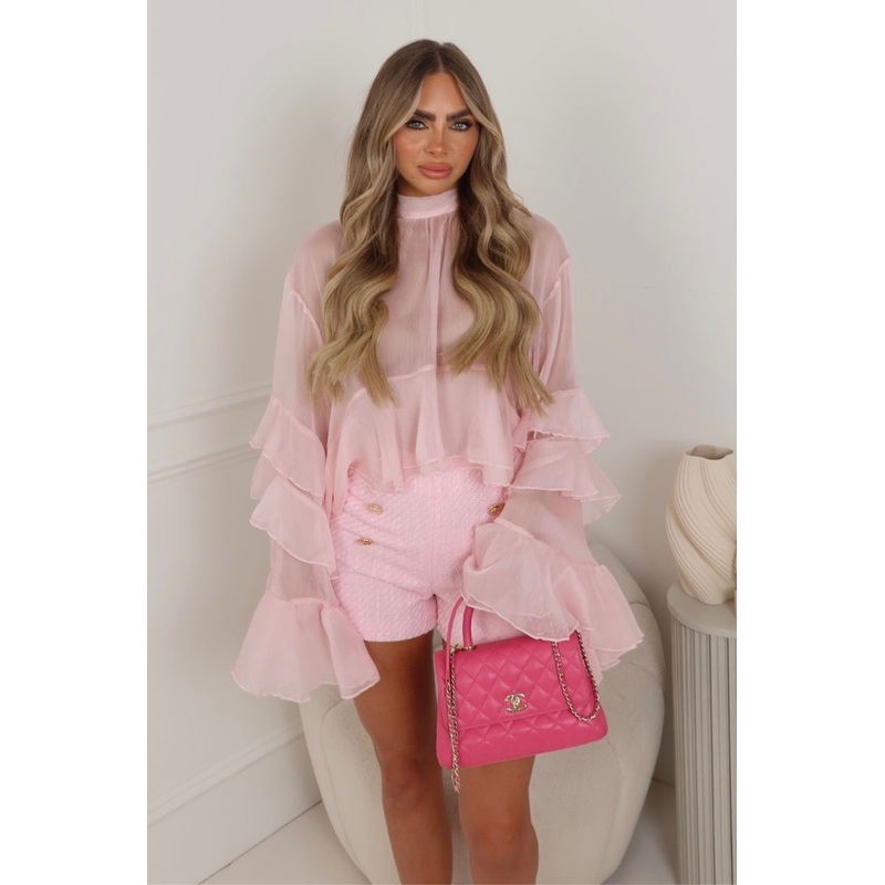 Leona pink tweed tailored shorts