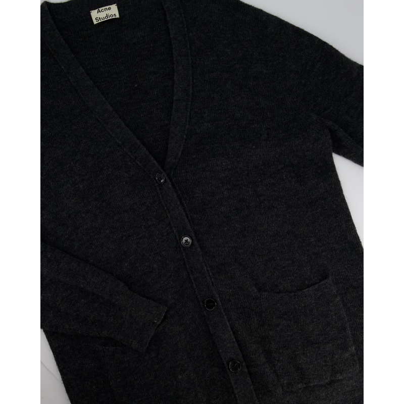 Acne Studios Grey Long Sleeve Fine Knit Button Down Cardigan with Pockets Size M (UK 10)